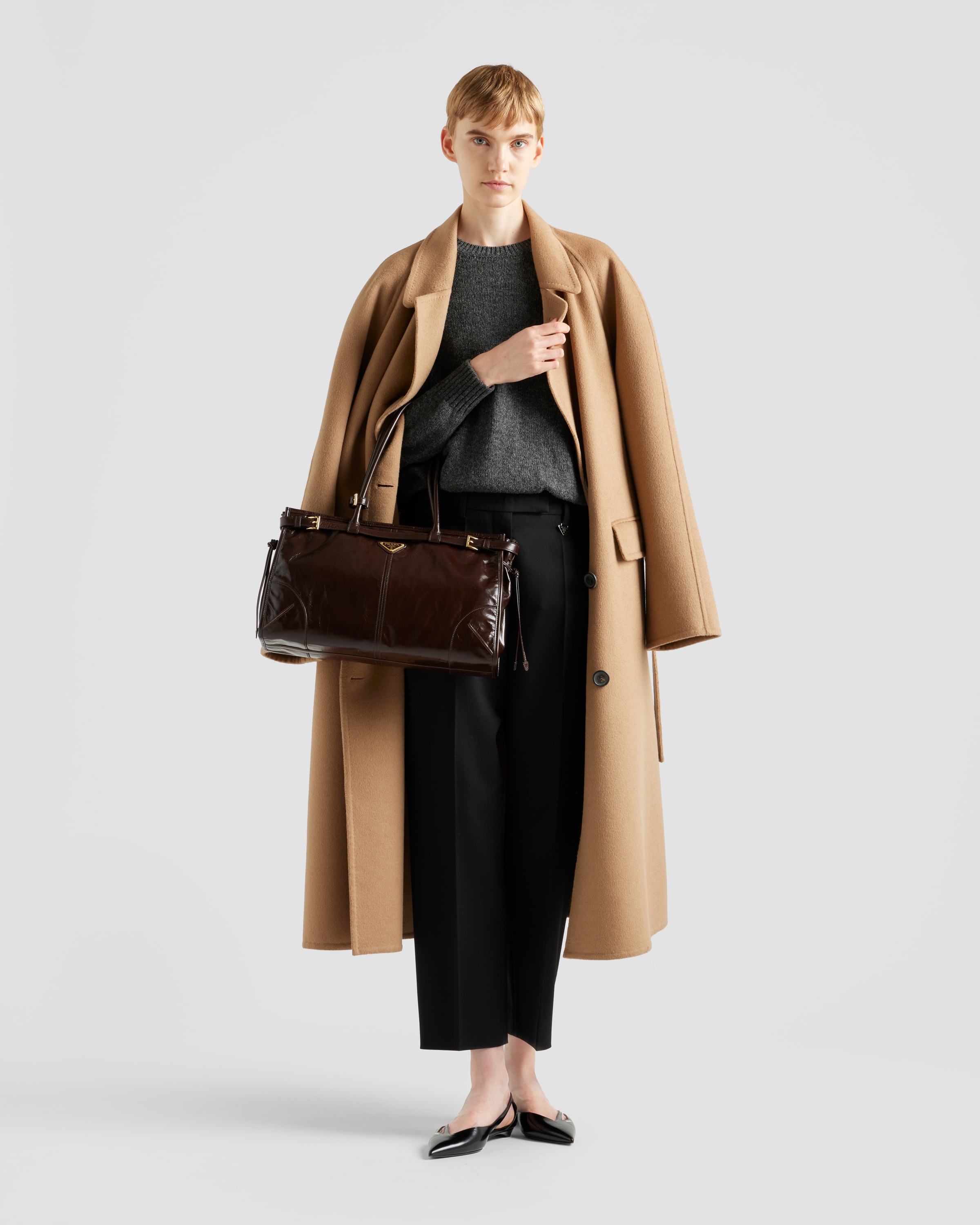 Dark Brown Prada Bonnie Large Leather Handbag | PRADA - United States
