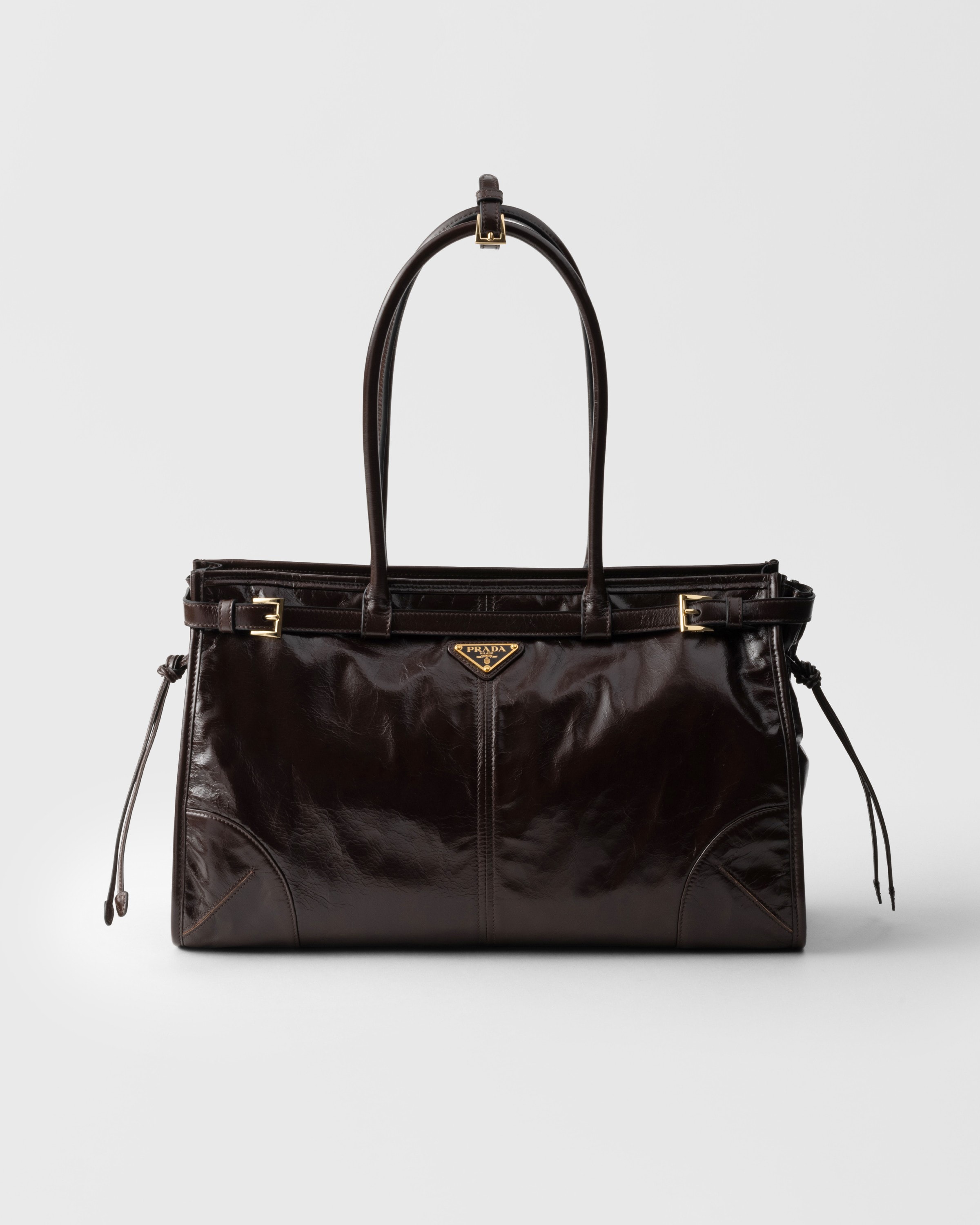 Dark Brown Prada Bonnie large leather handbag | PRADA - Brazil
