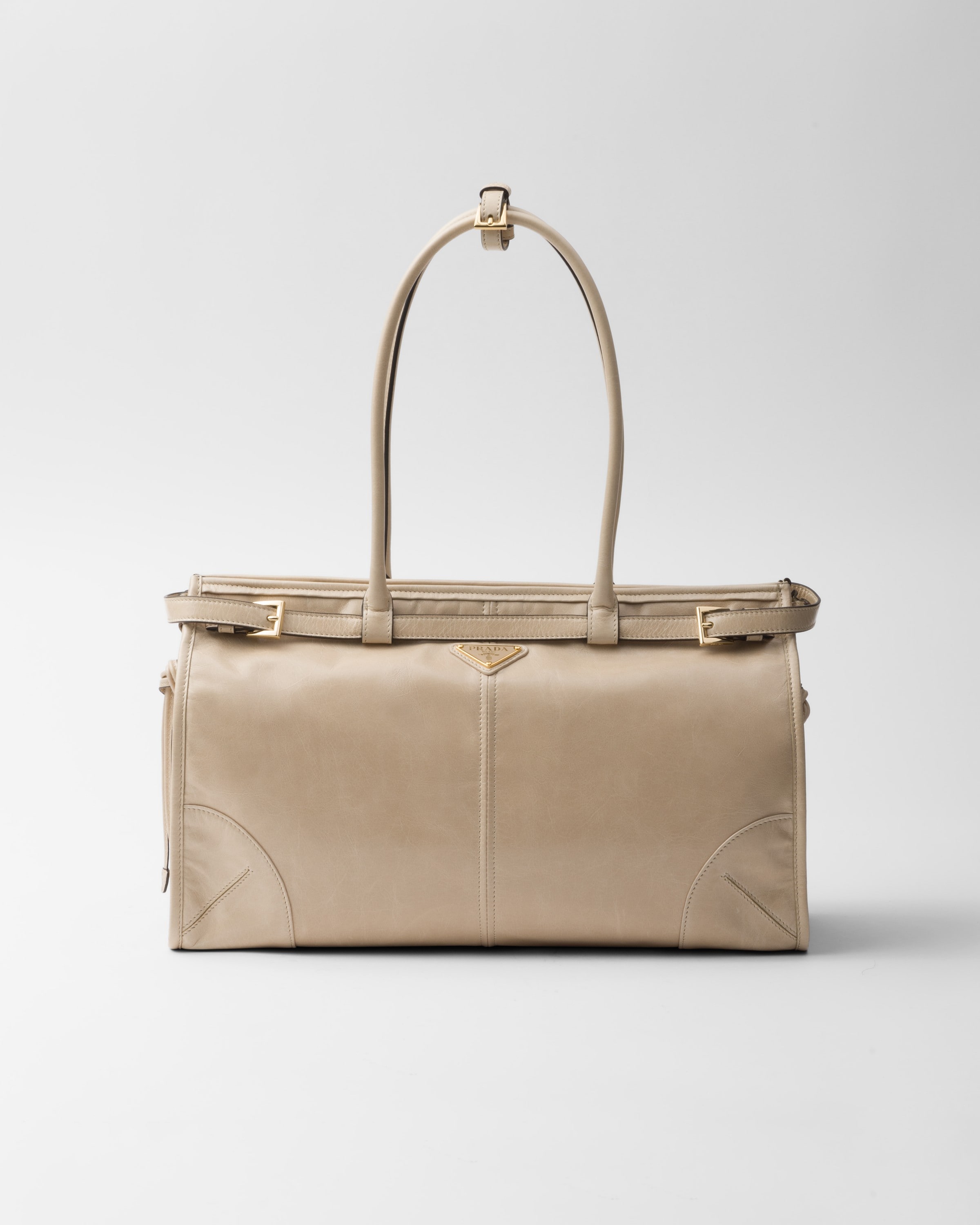 Prada Large Leather Handbag In Neutral