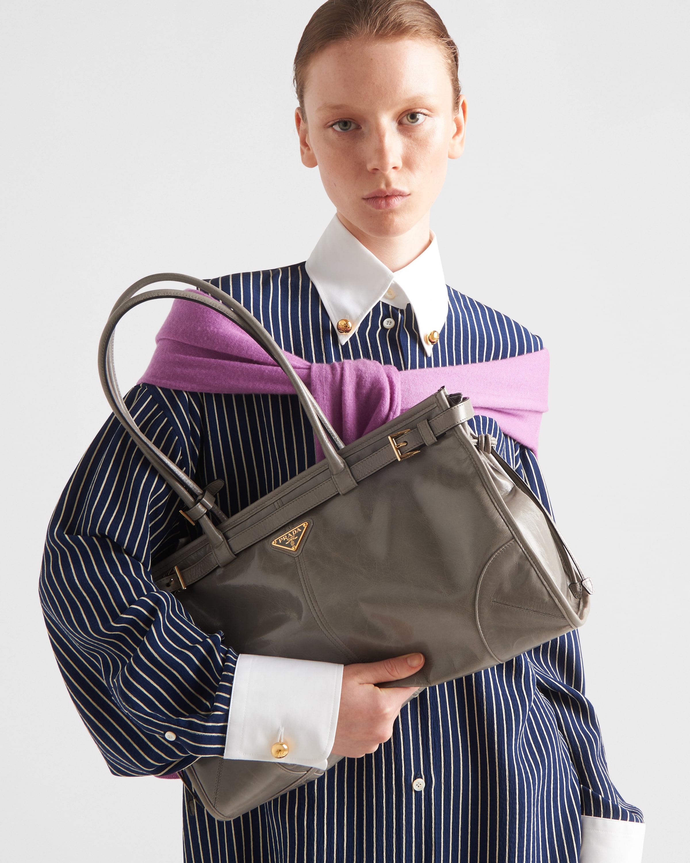 Prada Shoulder Bags With Adjustable Strap And Double Handles In Gray