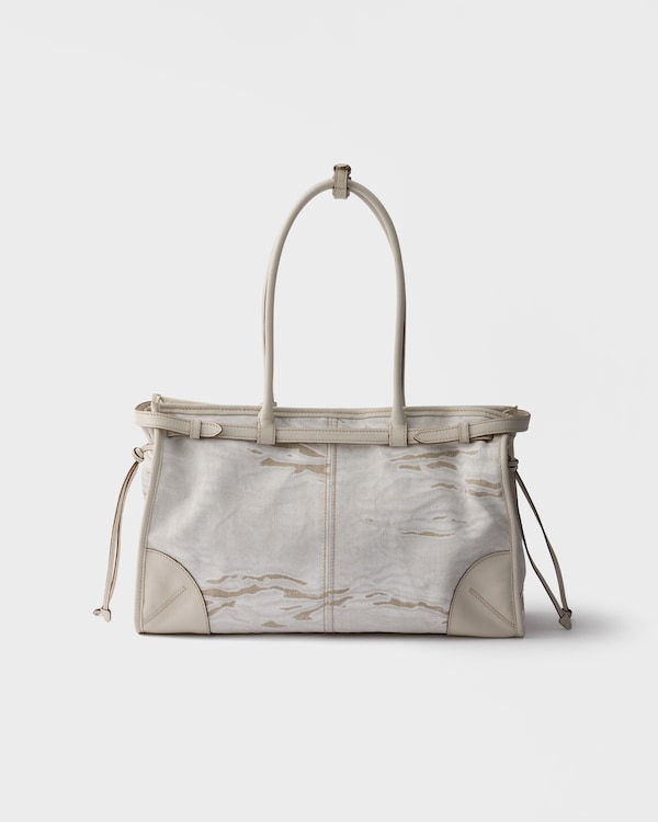Prada Bonnie large printed linen and leather handbag - White Prada Bonnie large printed linen and leather handbag - White