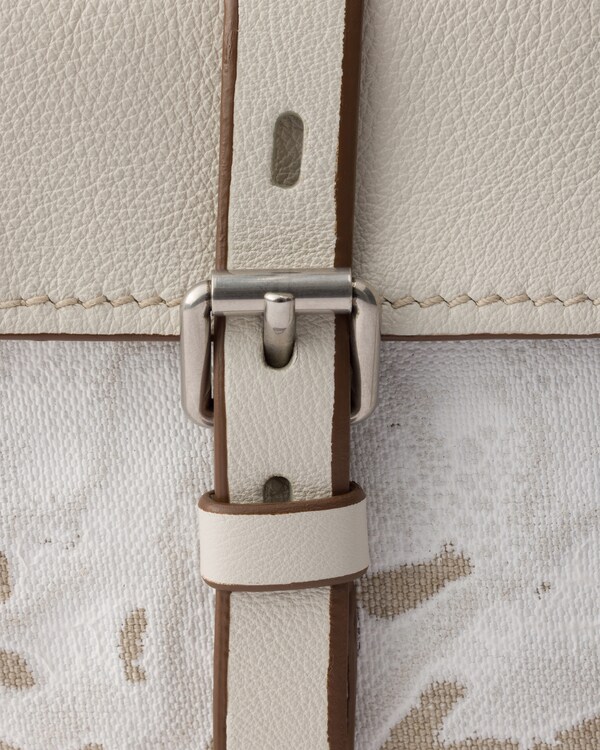 Prada Bonnie large printed linen and leather handbag - White Prada Bonnie large printed linen and leather handbag - White