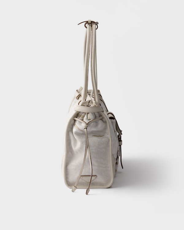 Prada Bonnie large printed linen and leather handbag - White Prada Bonnie large printed linen and leather handbag - White