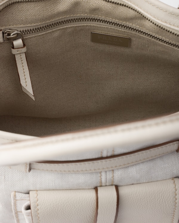 Prada Bonnie large printed linen and leather handbag - White Prada Bonnie large printed linen and leather handbag - White