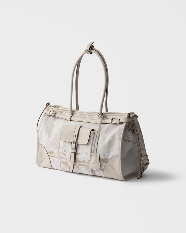 Prada Bonnie large printed linen and leather handbag - White Prada Bonnie large printed linen and leather handbag - White