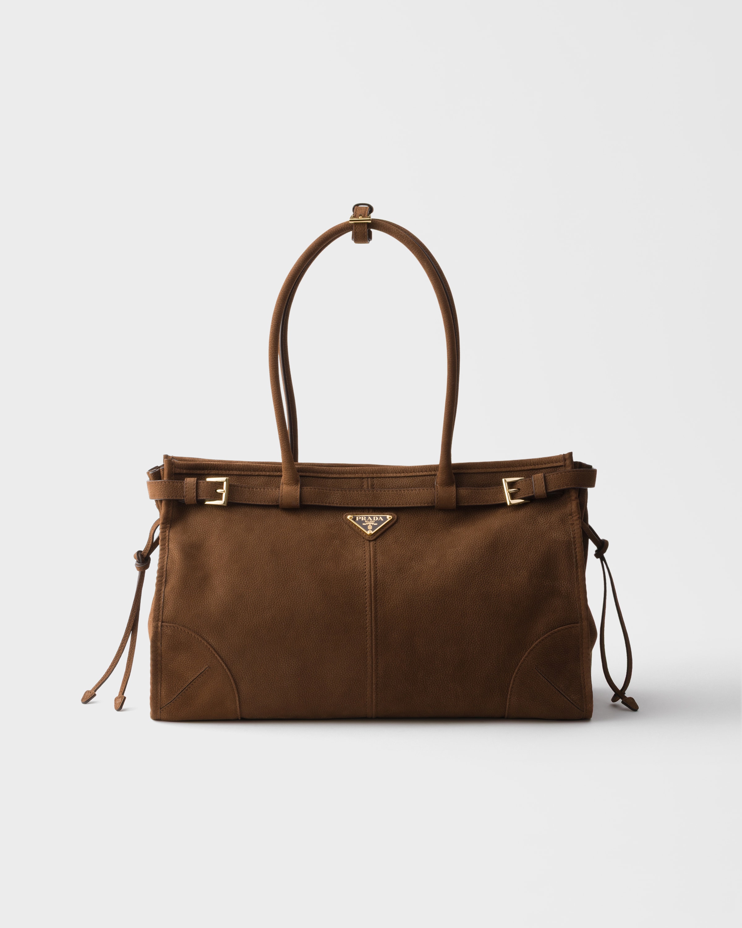PRADA HANDOBAG 三角プレート レザー A4可ブラウン Cocoa Brown Prada Carry large antiqued leather top-handle bag