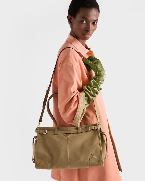 Bolso Prada Bonnie grande de piel nobuk - Beige Desierto Bolso Prada Bonnie grande de piel nobuk - Beige Desierto