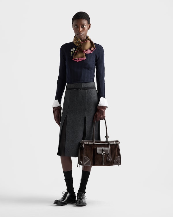 Prada Bonnie large corduroy and leather handbag - Ebony Prada Bonnie large corduroy and leather handbag - Ebony