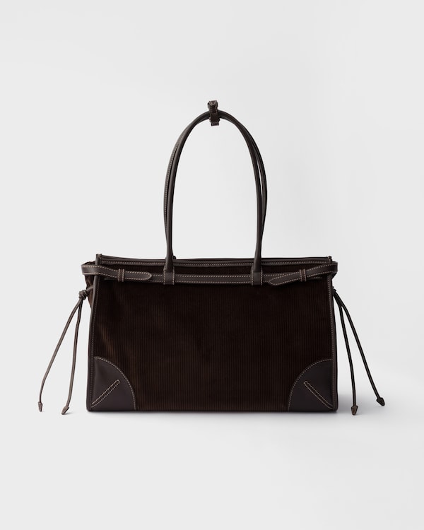 Prada Bonnie large corduroy and leather handbag - Ebony Prada Bonnie large corduroy and leather handbag - Ebony