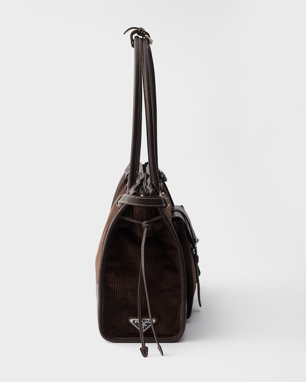 Prada Bonnie large corduroy and leather handbag - Ebony Prada Bonnie large corduroy and leather handbag - Ebony