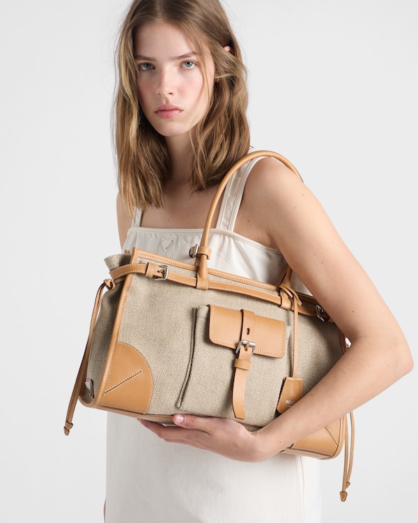 Prada Bonnie linen and leather tote bag - Rope/Natural Prada Bonnie linen and leather tote bag - Rope/Natural