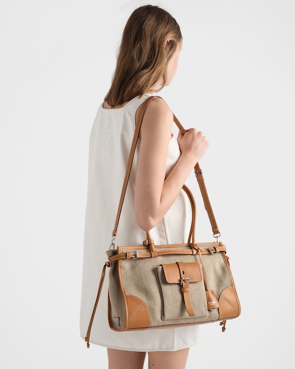 Prada Bonnie linen and leather tote bag - Rope/Natural Prada Bonnie linen and leather tote bag - Rope/Natural