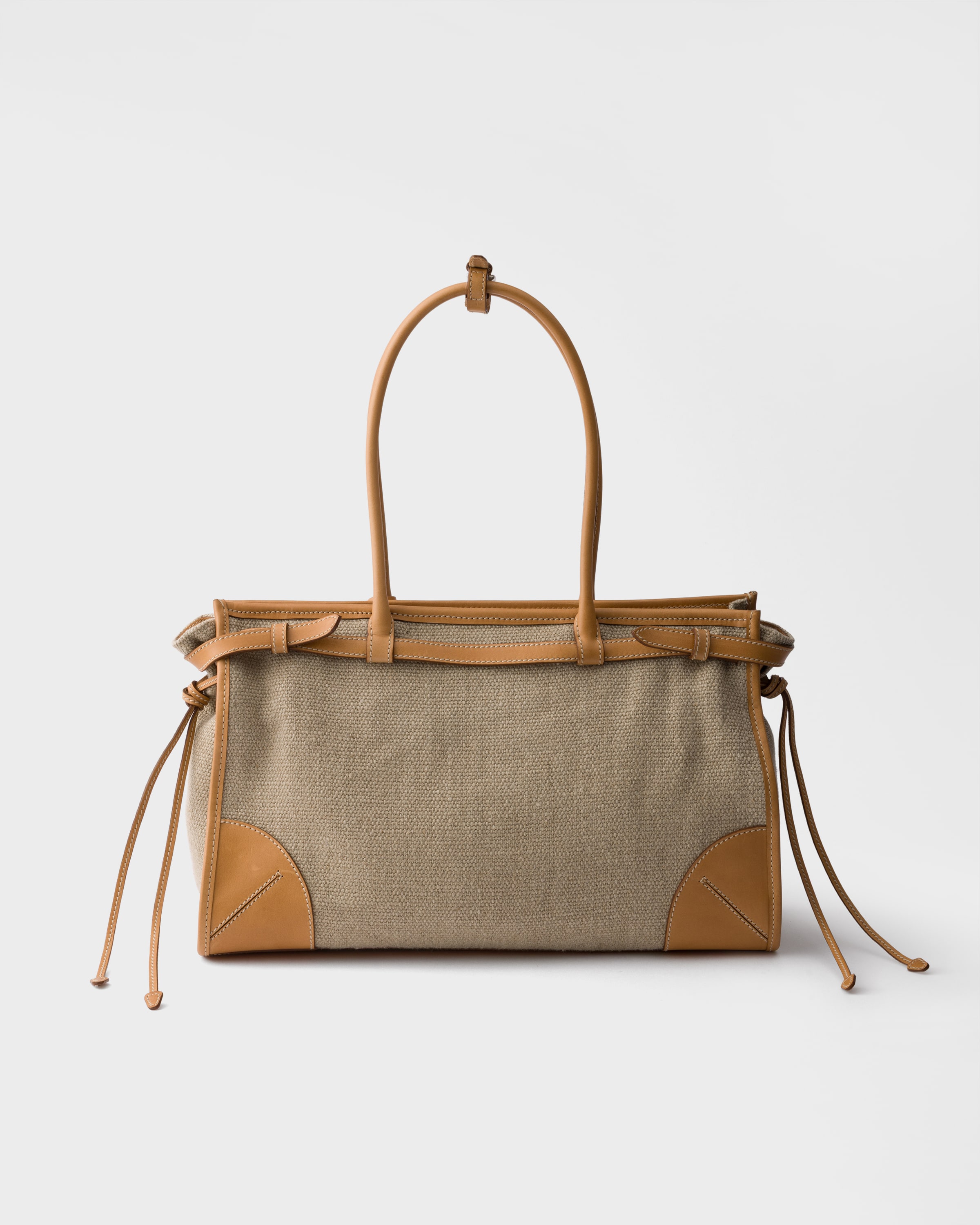 ロープ/ナチュラル プラダ ボニー リネン レザー トートバッグ | PRADA