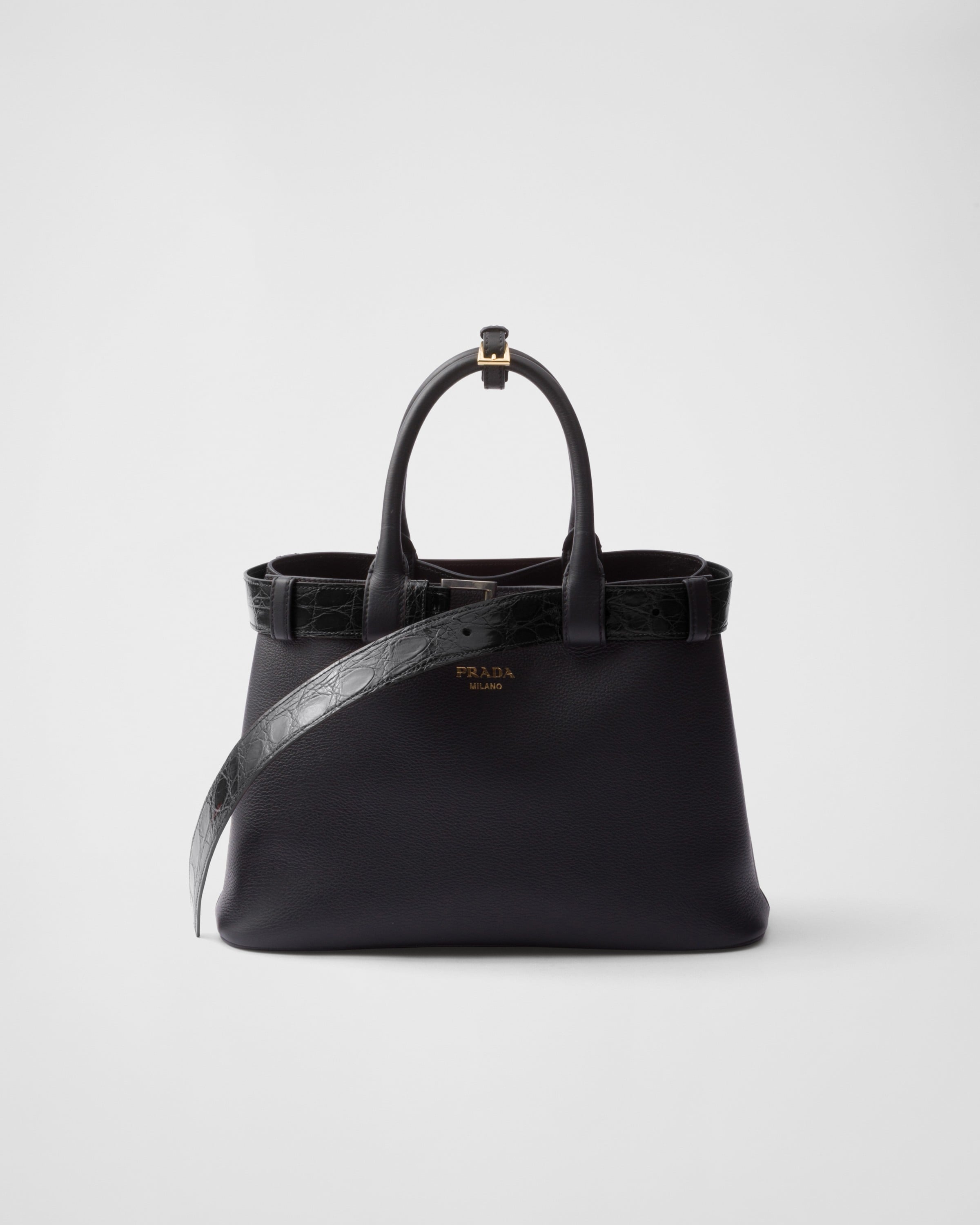 直営店☆PRADA スモール Re-Nylon xレザー トップハンドルバッグ