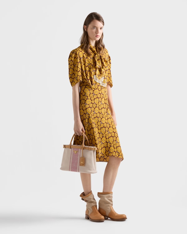 Prada Buckle small canvas and leather bag - Tan/Red Prada Buckle small canvas and leather bag - Tan/Red