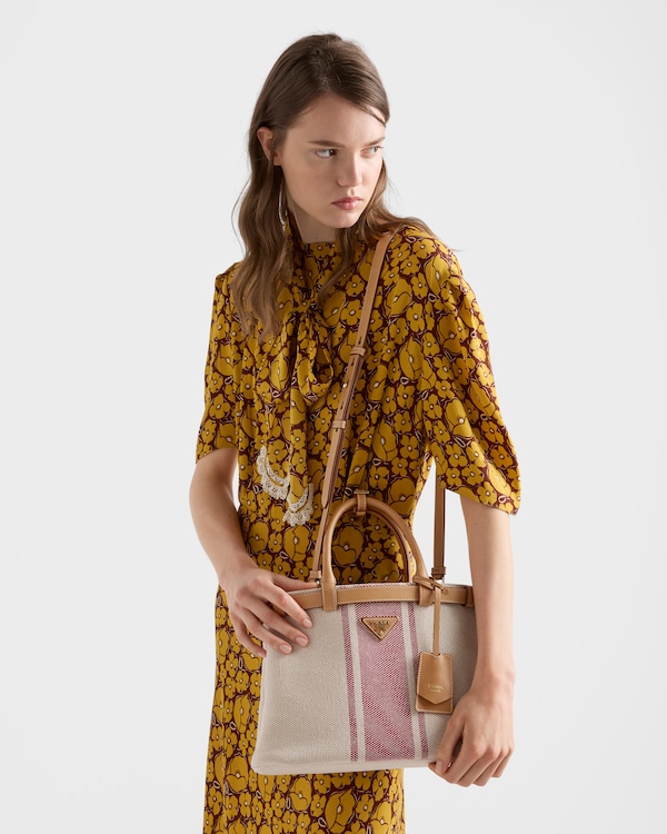 Prada Buckle small canvas and leather bag - Tan/Red Prada Buckle small canvas and leather bag - Tan/Red