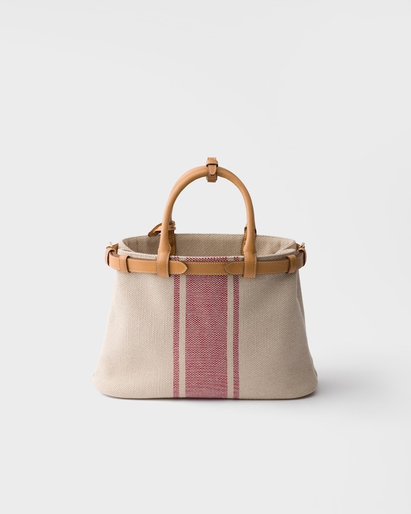 Prada Buckle small canvas and leather bag - Tan/Red Prada Buckle small canvas and leather bag - Tan/Red