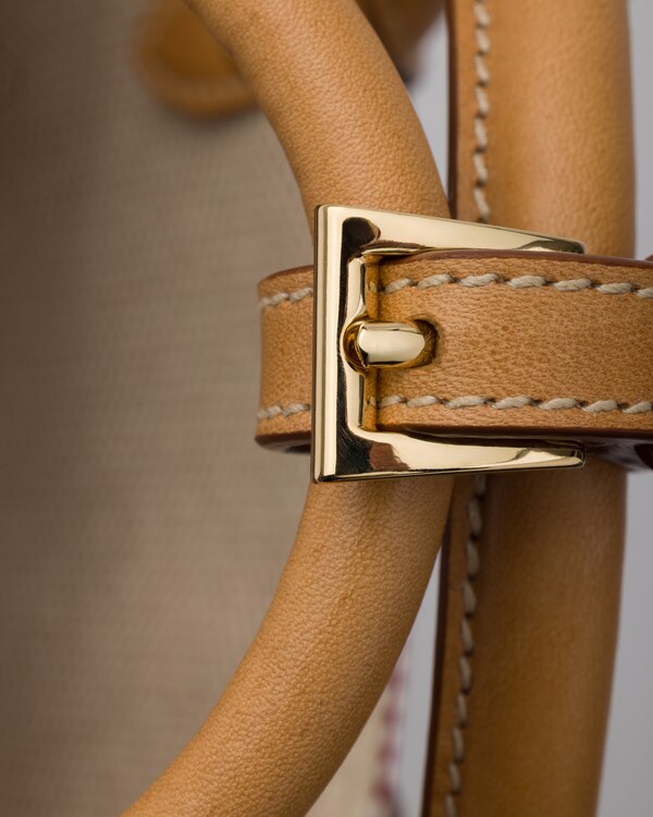 Prada Buckle small canvas and leather bag - Tan/Red Prada Buckle small canvas and leather bag - Tan/Red