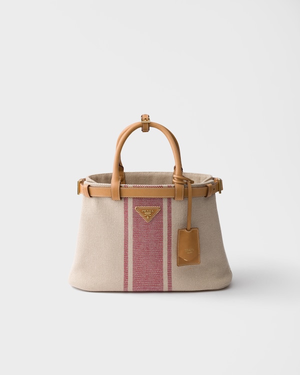 Prada Buckle small canvas and leather bag - Tan/Red Prada Buckle small canvas and leather bag - Tan/Red