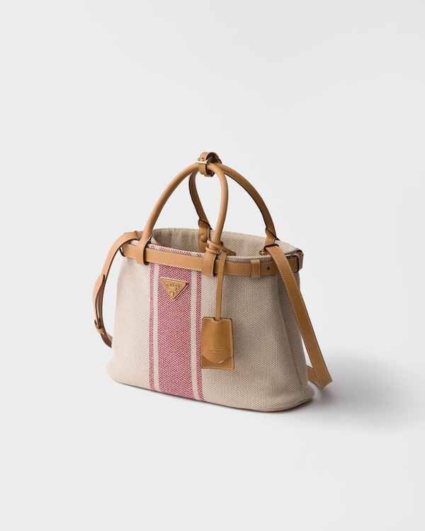 Prada Buckle small canvas and leather bag - Tan/Red Prada Buckle small canvas and leather bag - Tan/Red