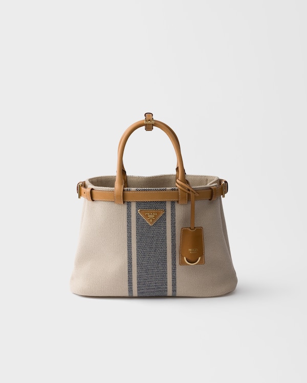 Prada Buckle small canvas and leather bag - Beige/Baltic Blue Prada Buckle small canvas and leather bag - Beige/Baltic Blue