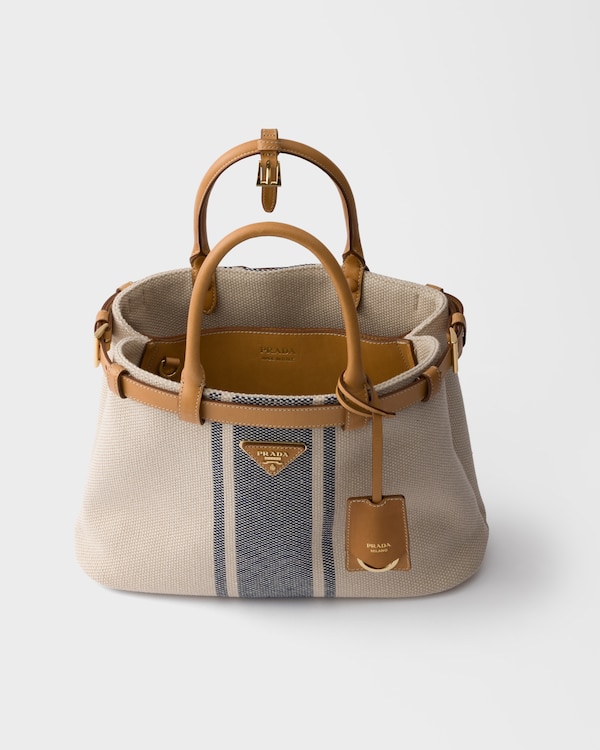 Prada Buckle small canvas and leather bag - Beige/Baltic Blue Prada Buckle small canvas and leather bag - Beige/Baltic Blue