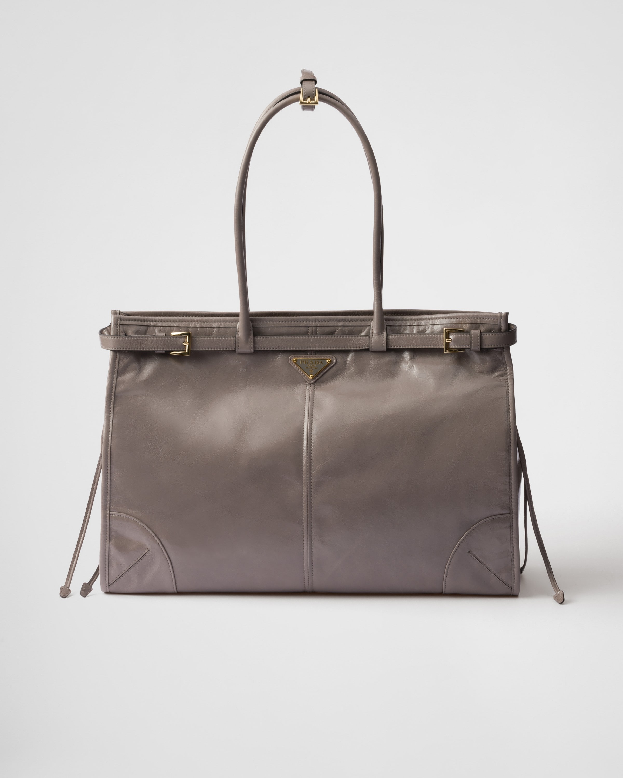 Pewter Extra Large Leather Handbag PRADA