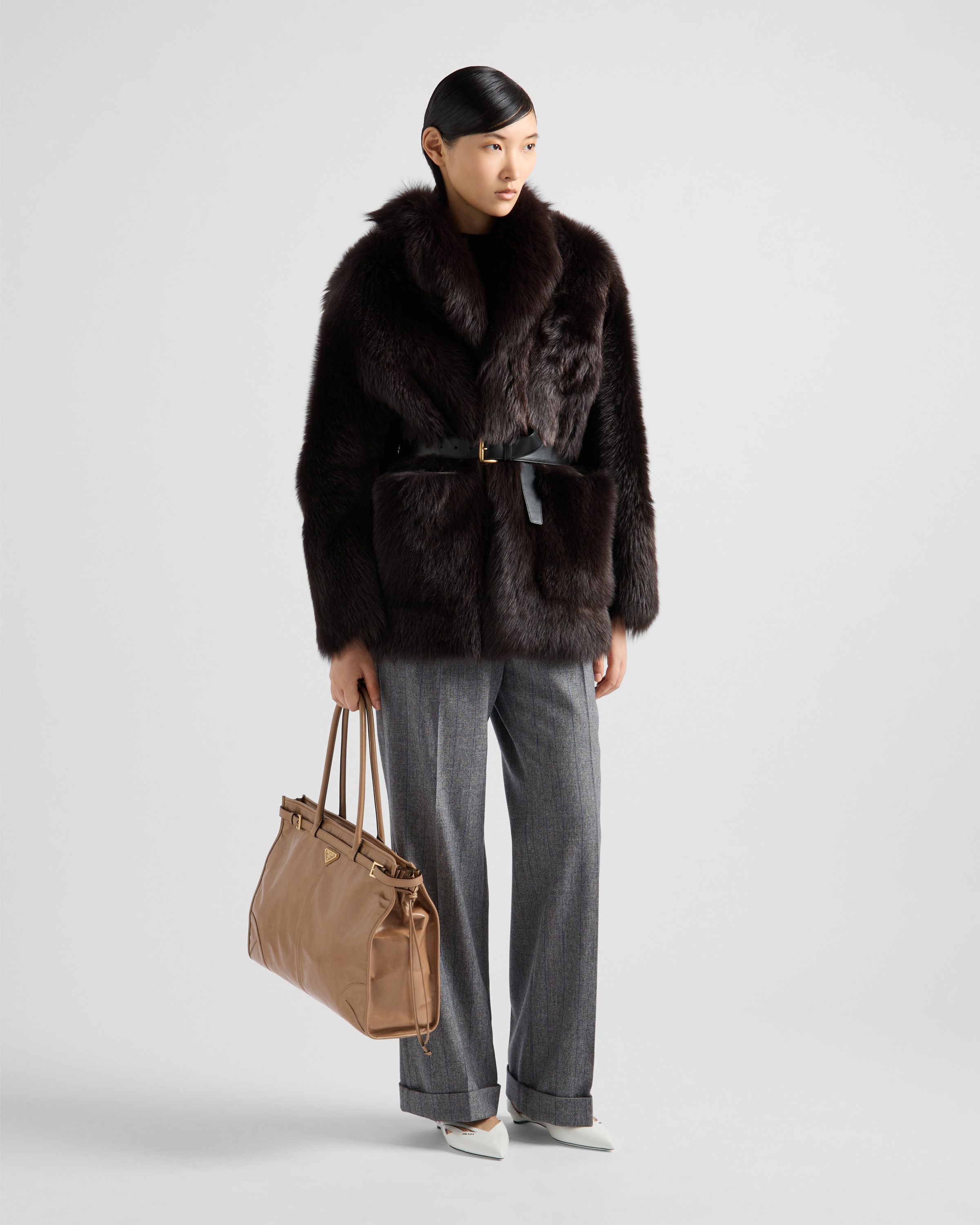 Prada Grosse Handtasche Aus Leder In Cameo