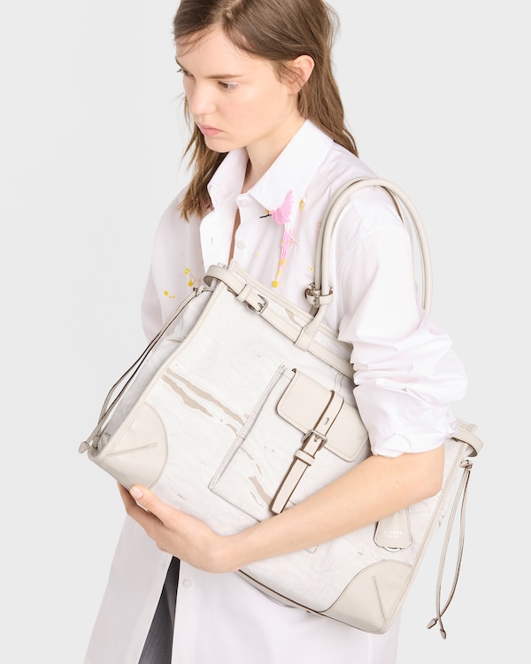 Prada Bonnie printed linen and leather tote bag - White Prada Bonnie printed linen and leather tote bag - White