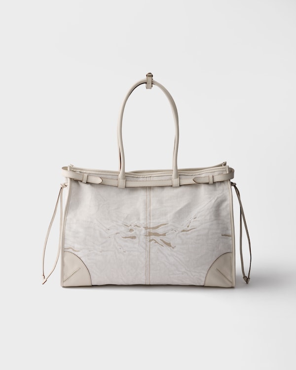 Prada Bonnie printed linen and leather tote bag - White Prada Bonnie printed linen and leather tote bag - White