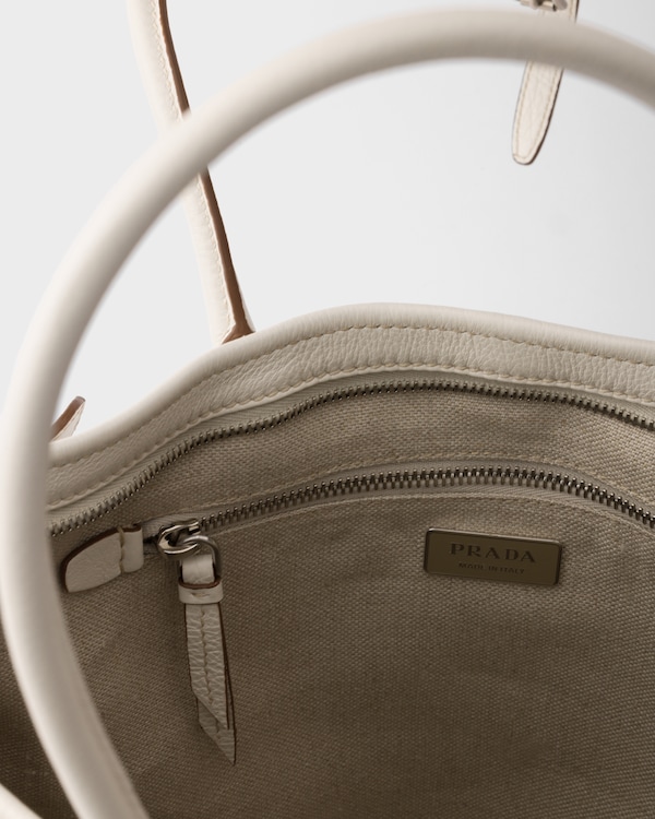 Prada Bonnie printed linen and leather tote bag - White Prada Bonnie printed linen and leather tote bag - White