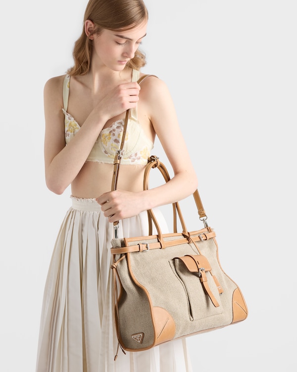 Prada Bonnie linen and leather tote bag - Rope/Natural Prada Bonnie linen and leather tote bag - Rope/Natural