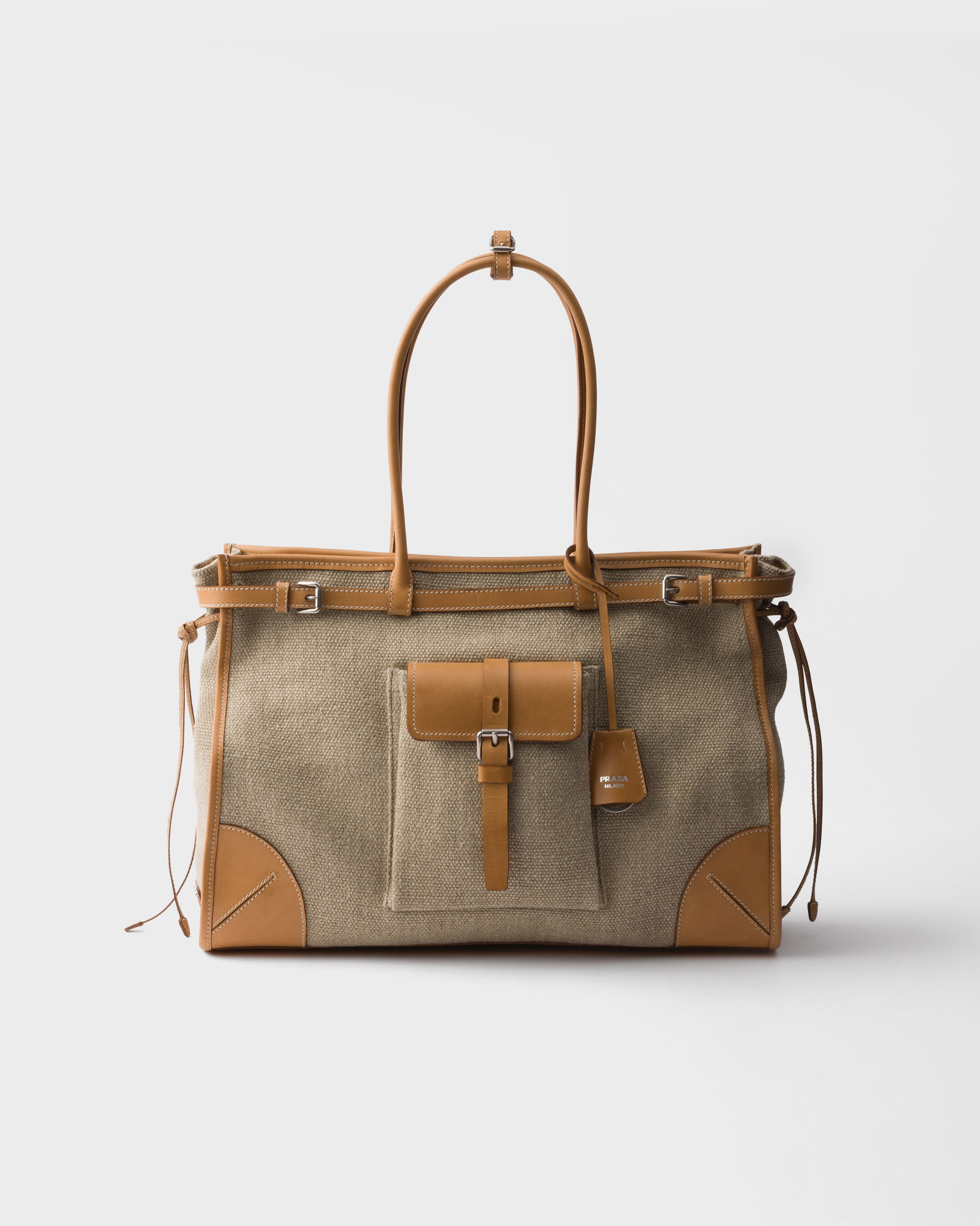Rope/Natural Prada Bonnie linen and leather tote bag | PRADA