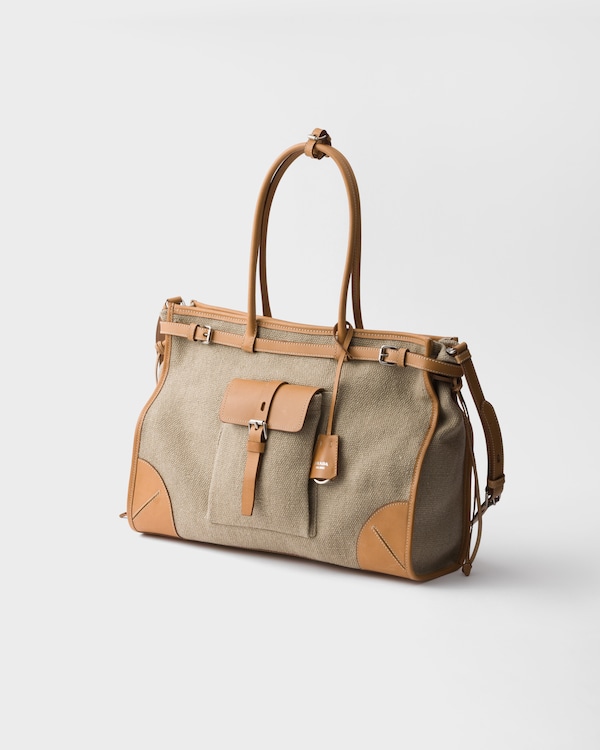Prada Bonnie linen and leather tote bag - Rope/Natural Prada Bonnie linen and leather tote bag - Rope/Natural