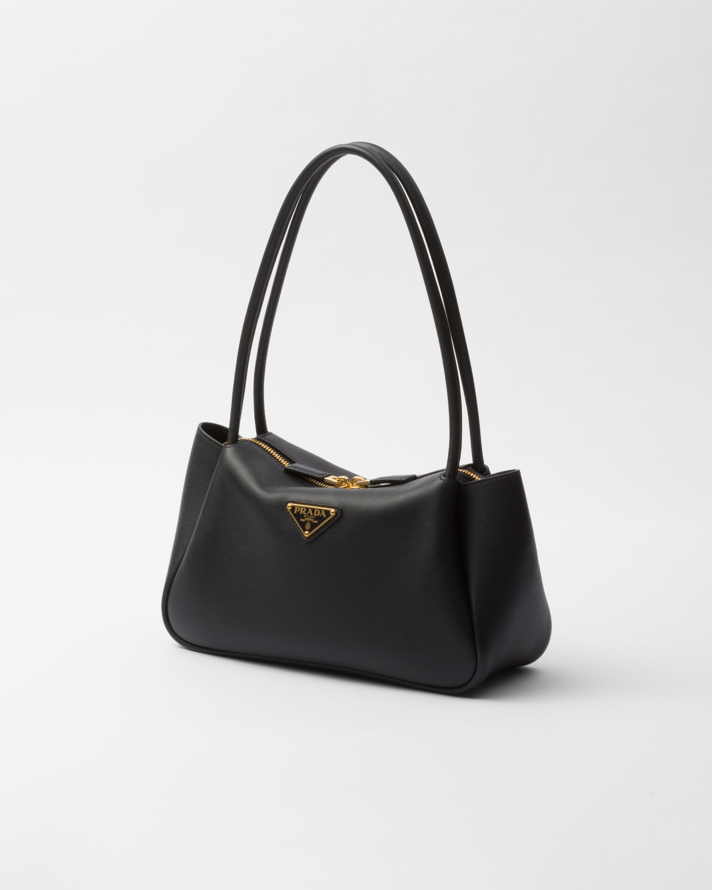 Shop Prada Medium Leather Handbag In Black