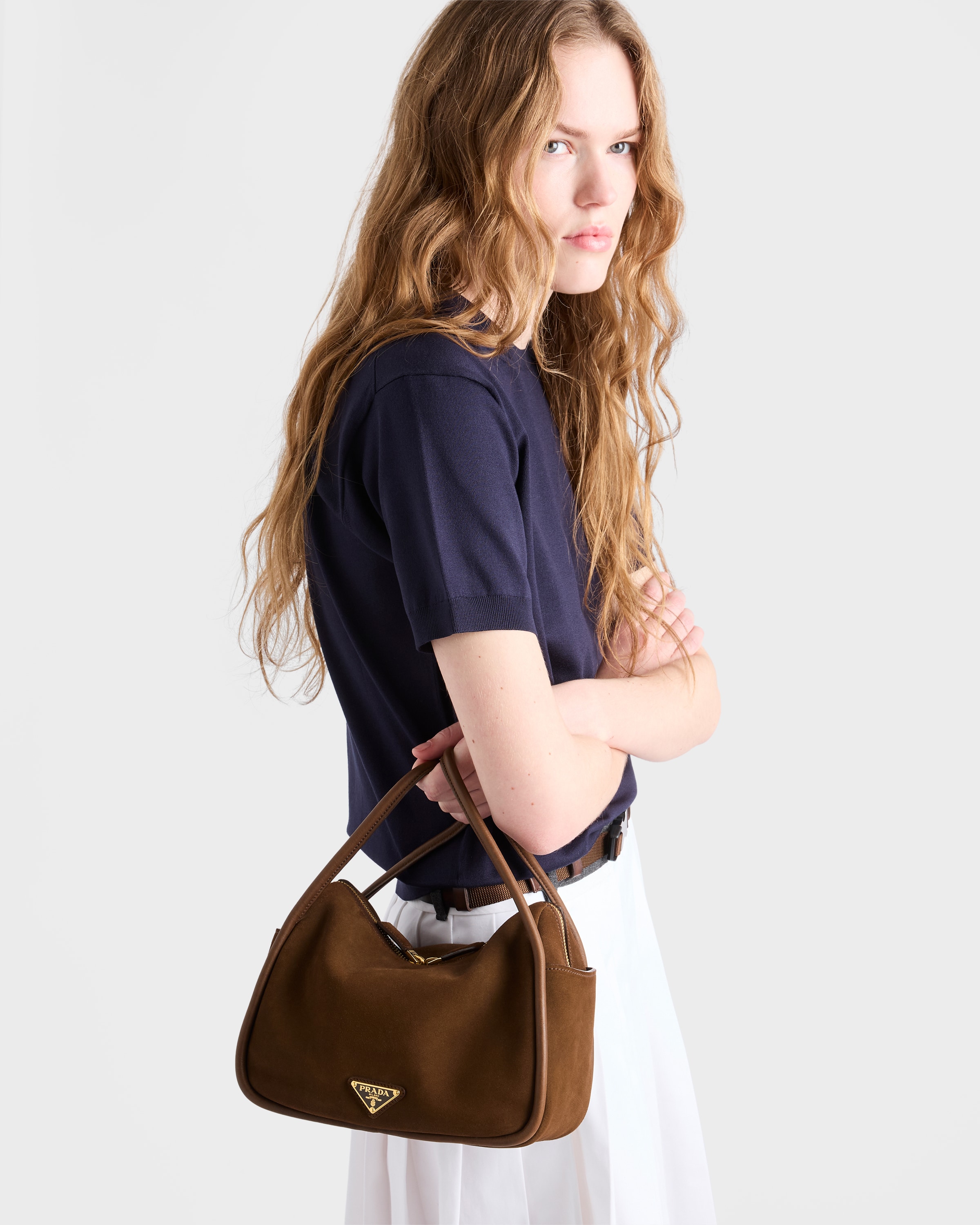 Cocoa Brown Prada Darling Suede Handbag | PRADA