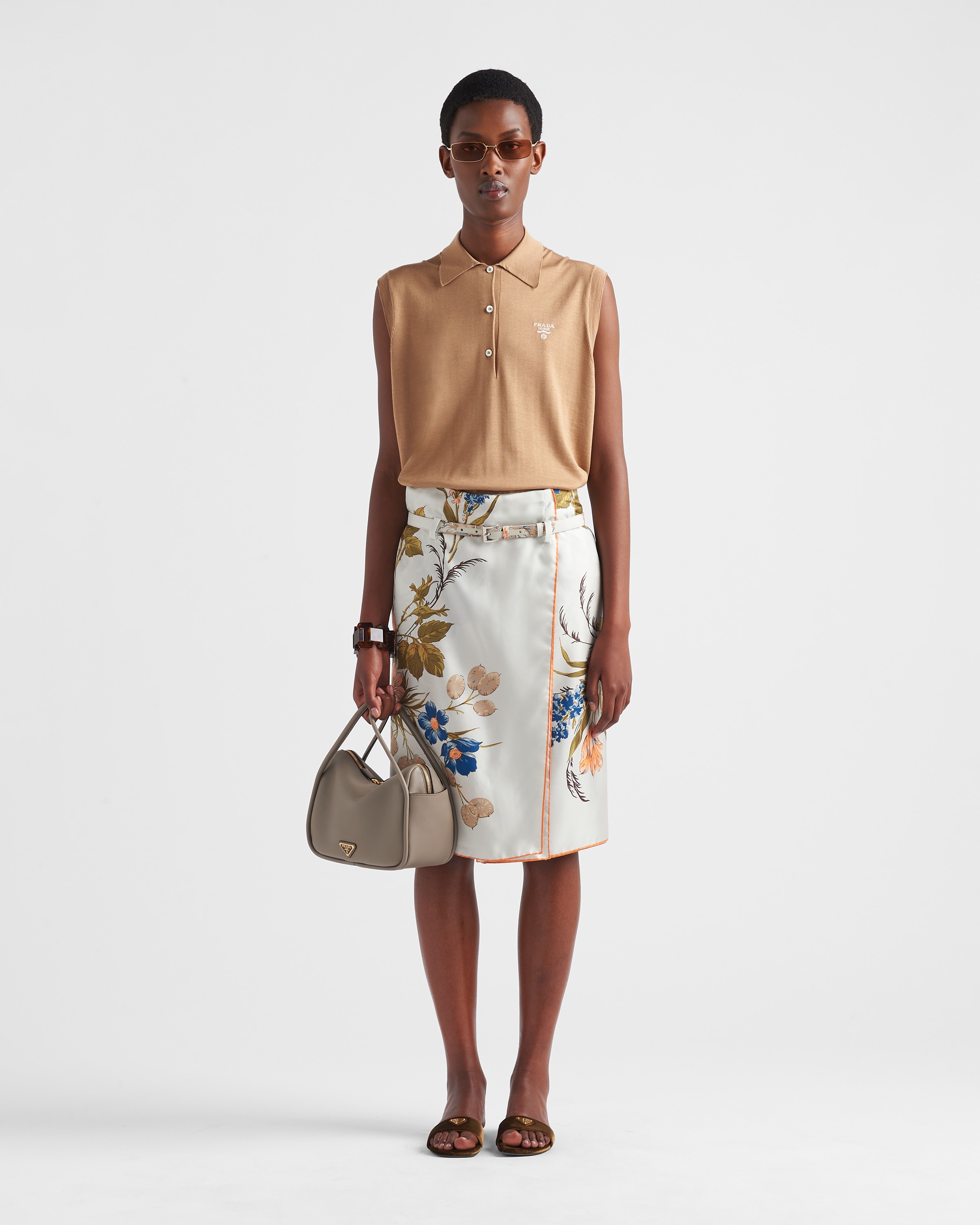 Shop Prada Darling Leather Handbag In Clay