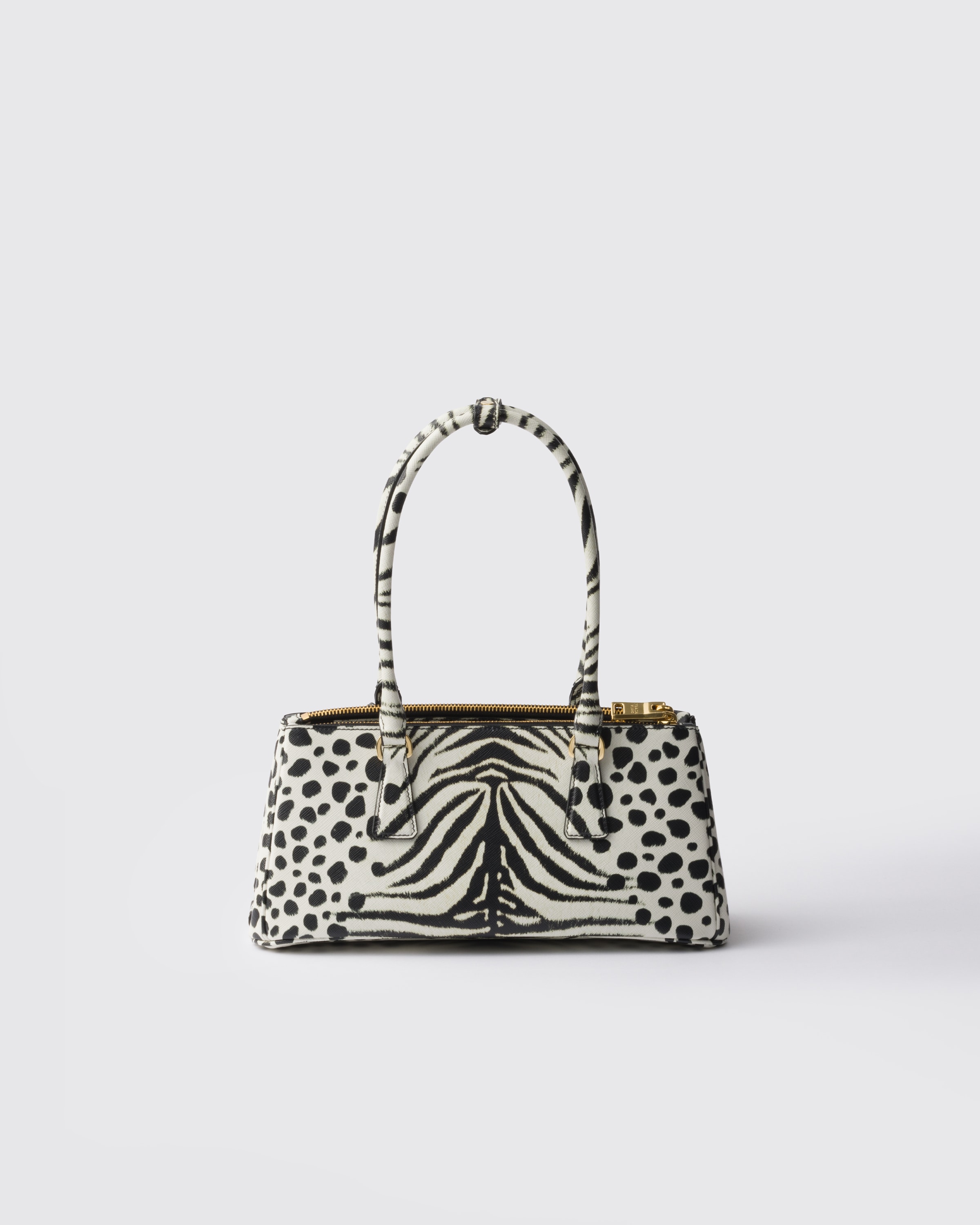 Prada Galleria Medium Printed Saffiano Leather Bag In White/black