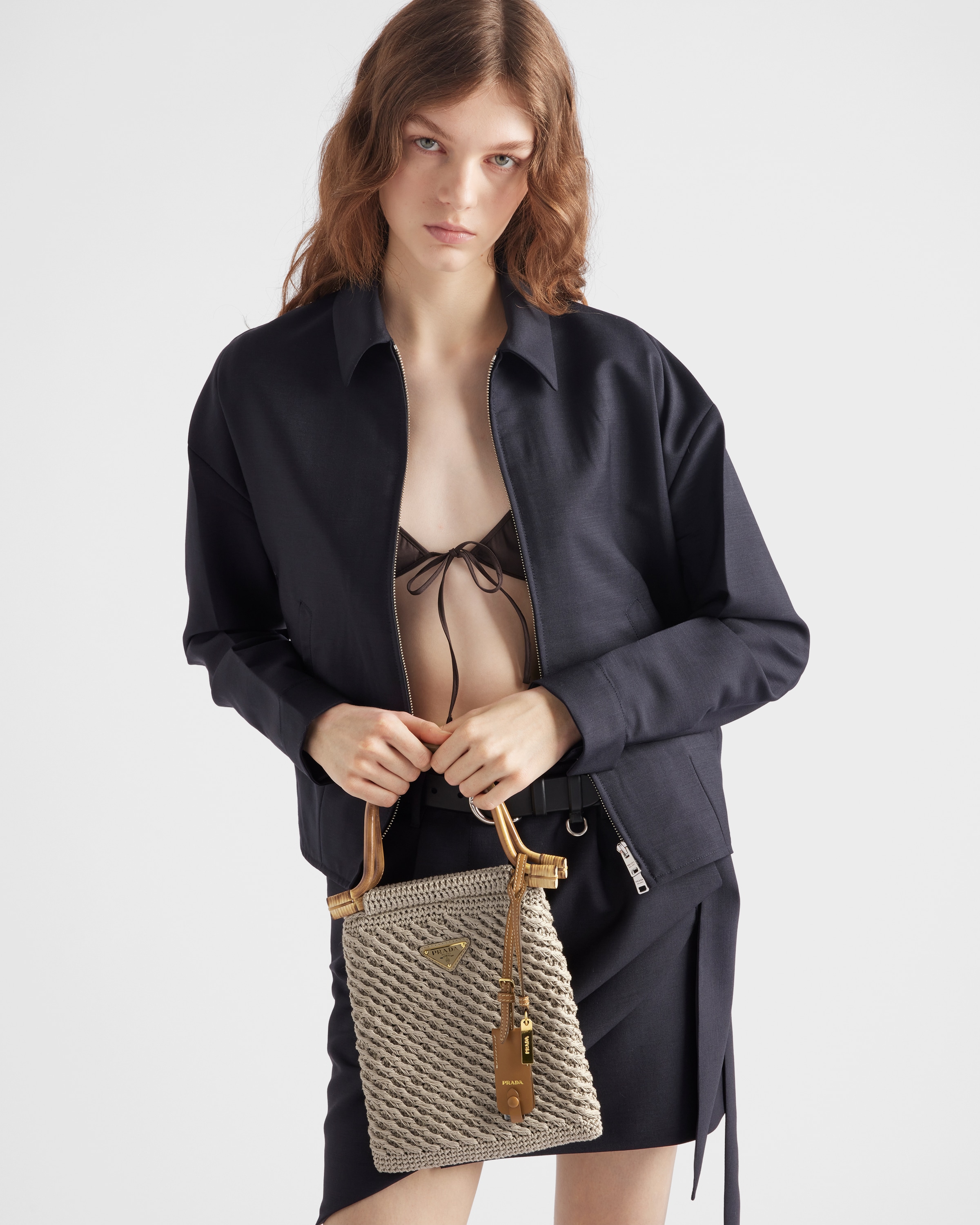 ベージュ コットンクロシェ ミニハンドバッグ | PRADA