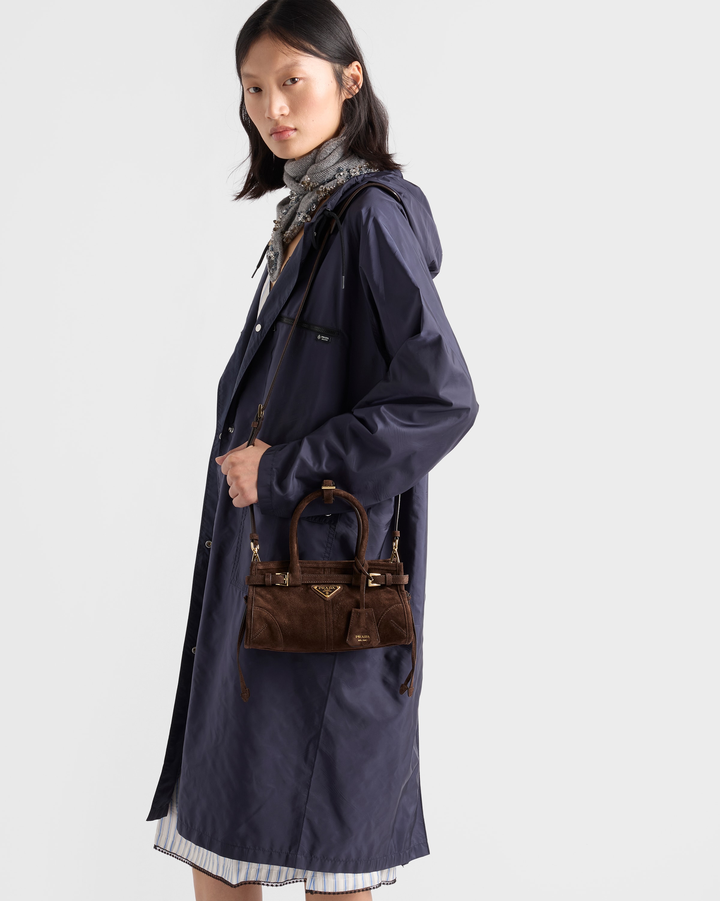 Dark Brown Prada Bonnie Suede Mini Handbag | PRADA - United States