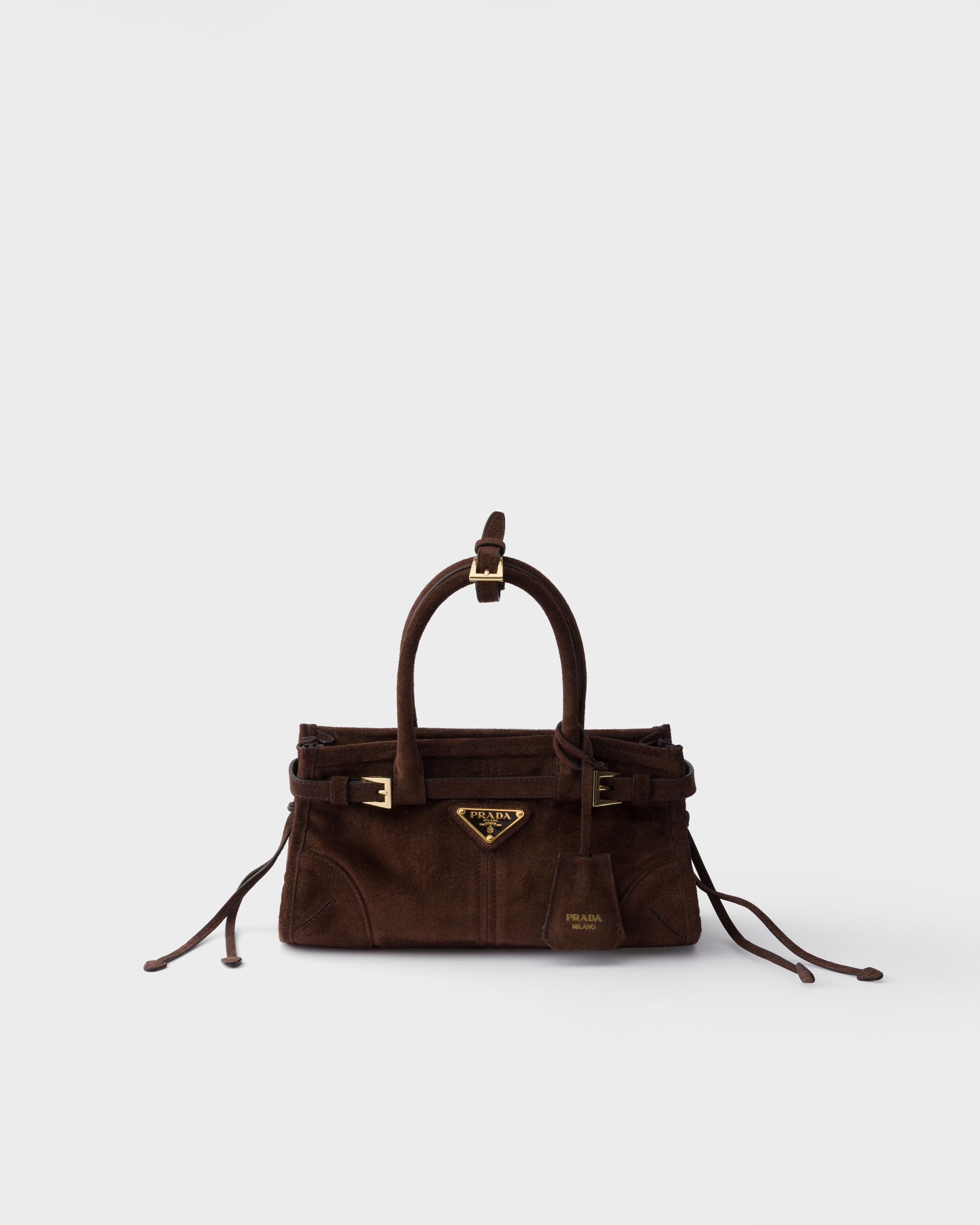 Dark Brown Prada Bonnie suede mini handbag | PRADA - China