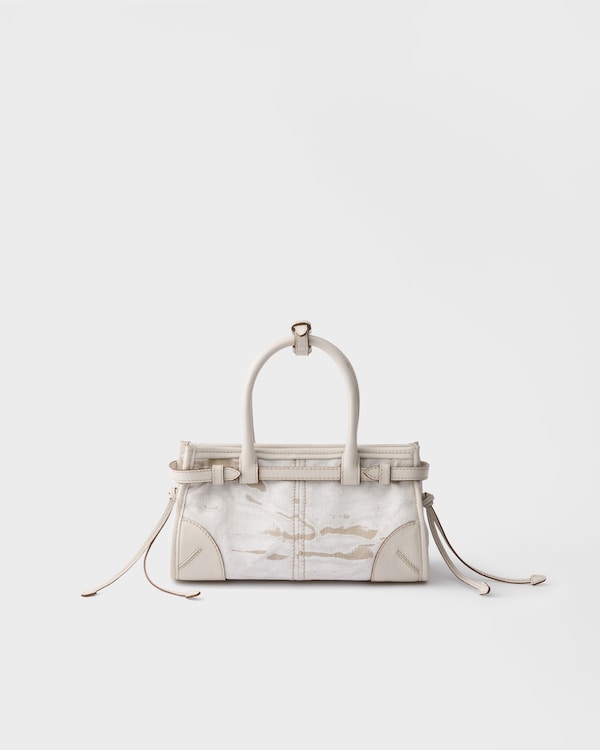 Prada Bonnie kleine Tasche aus bedrucktem Leinen und Leder - Weiss Prada Bonnie kleine Tasche aus bedrucktem Leinen und Leder - Weiss