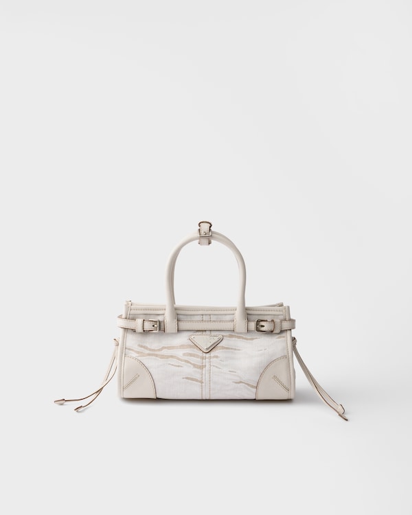 Prada Bonnie kleine Tasche aus bedrucktem Leinen und Leder - Weiss Prada Bonnie kleine Tasche aus bedrucktem Leinen und Leder - Weiss