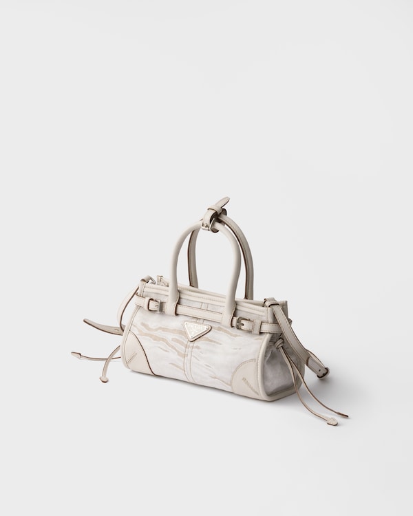 Prada Bonnie kleine Tasche aus bedrucktem Leinen und Leder - Weiss Prada Bonnie kleine Tasche aus bedrucktem Leinen und Leder - Weiss