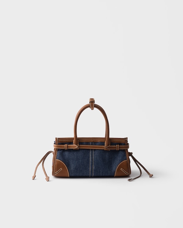 Prada Bonnie small denim and leather handbag - Blue/Oak Prada Bonnie small denim and leather handbag - Blue/Oak