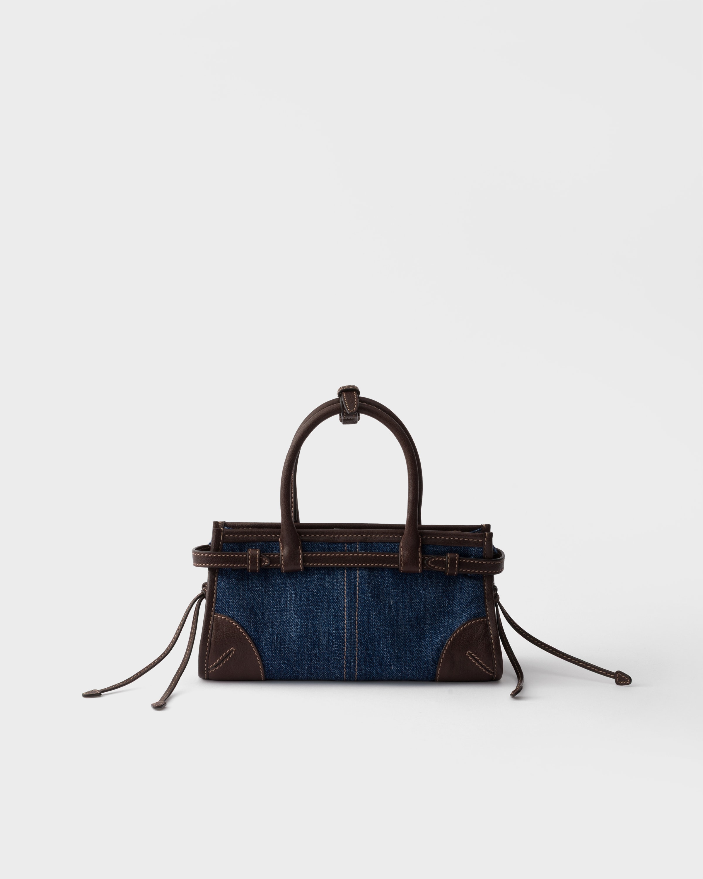 Blue/Coffee Prada Bonnie small denim and leather handbag | PRADA