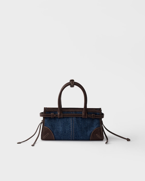 프라다 보니 소형 데님 및 가죽 핸드백 - 블루/커피 프라다 보니 소형 데님 및 가죽 핸드백 - 블루/커피