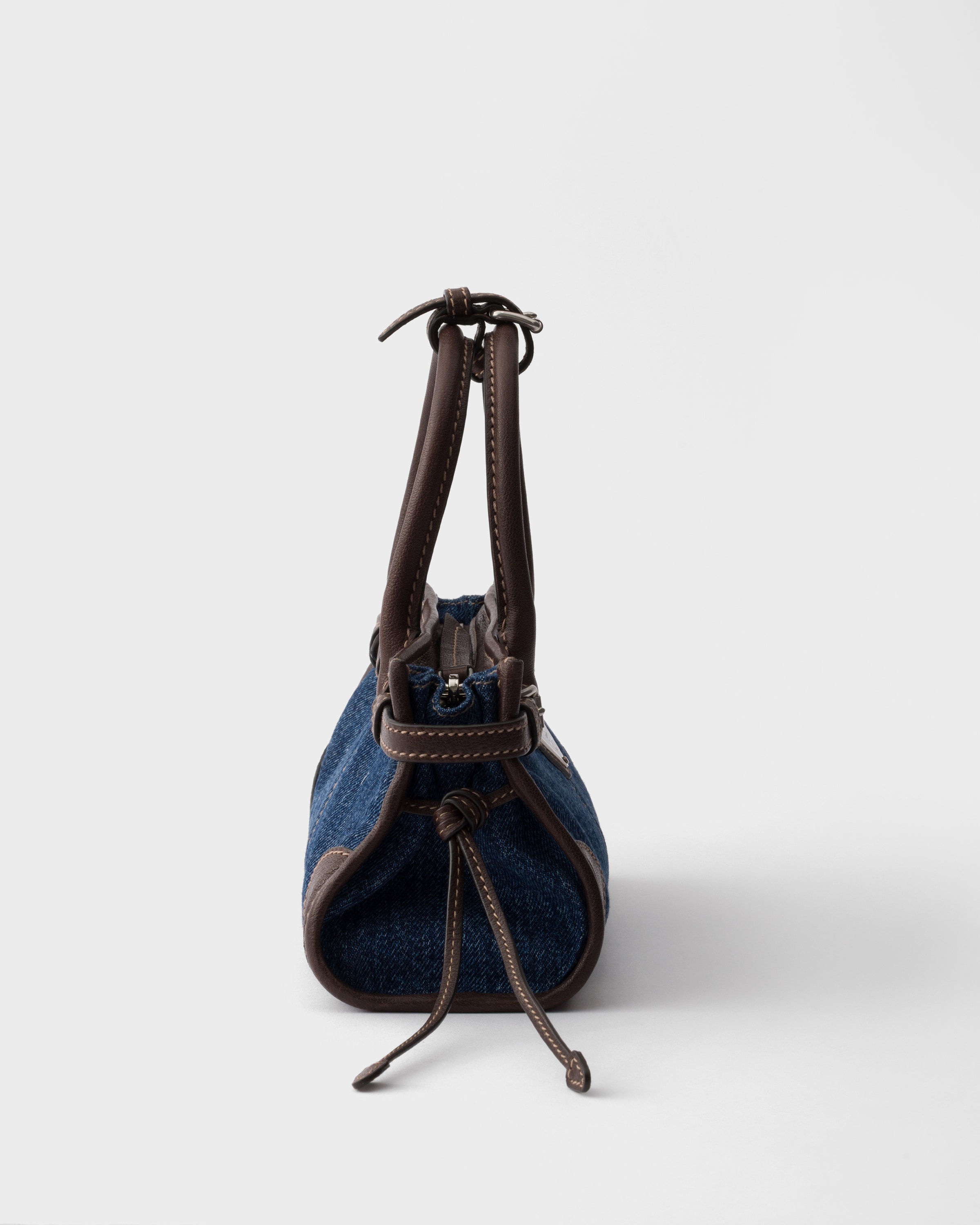 Blue/Coffee Prada Bonnie small denim and leather handbag | PRADA