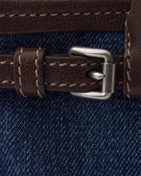 프라다 보니 소형 데님 및 가죽 핸드백 - 블루/커피 프라다 보니 소형 데님 및 가죽 핸드백 - 블루/커피