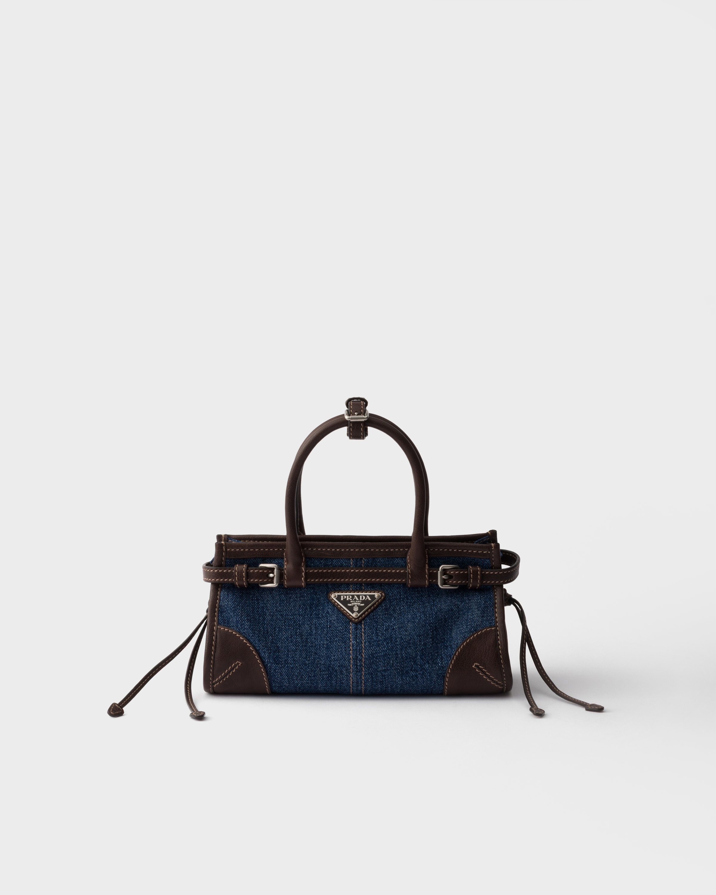 Blue/Coffee Prada Bonnie small denim and leather handbag | PRADA